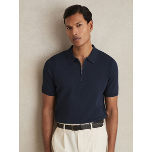 REISS BERKLEY Cotton Half Zip Knitted Polo Shirt